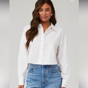 FAVORITE DAUGHTER THE CROP EX BOYFRIEND SHIRT WHITE LONG SLEEVE BUTTON DOWN XS